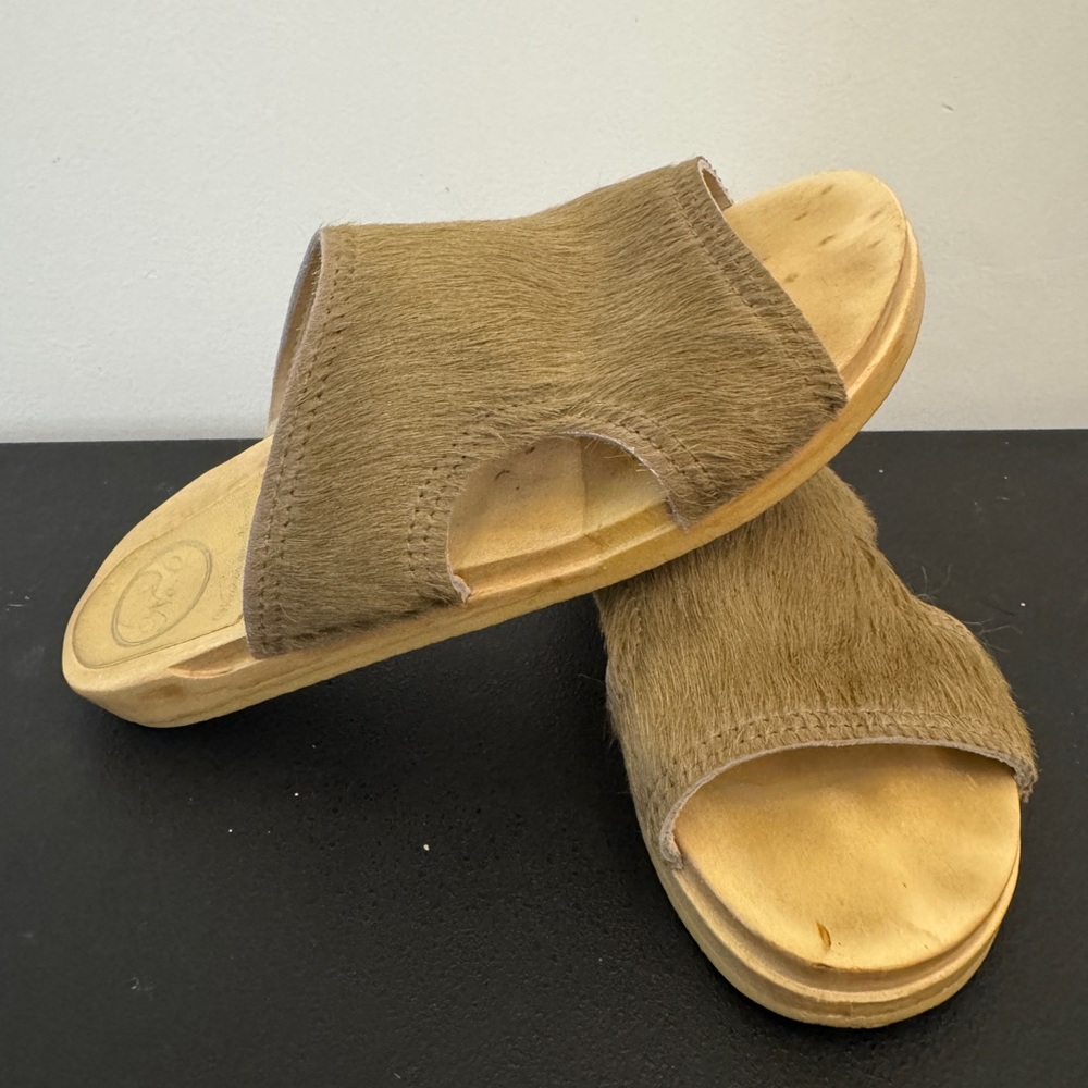 No.6 calf hair Leather Slide Sandals in Brown